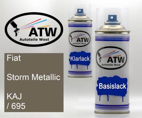 Fiat, Storm Metallic, KAJ / 695: 400ml Sprühdose + 400ml Klarlack - Set, von ATW Autoteile West.